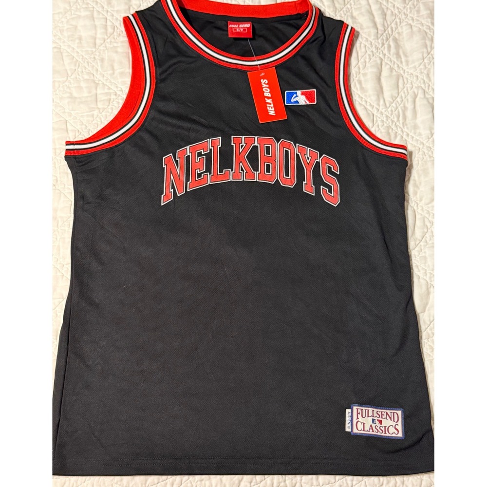 Full Send Nelk Boys Classics Basketball Jersey Black Red Mens Small NWT